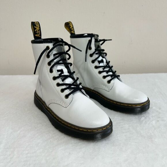 Dr. Martens White Zavala Combat Boots Lace Up 6 Women - Picture 1 of 11